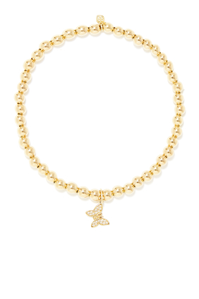 Butterfly Charm Beaded Bracelet, 14k Yellow Gold & Diamonds